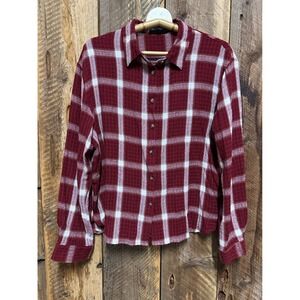 Jane+Delaney Flannel Women L Burgundy Plaid Lightweight Soft‎ Preppy College